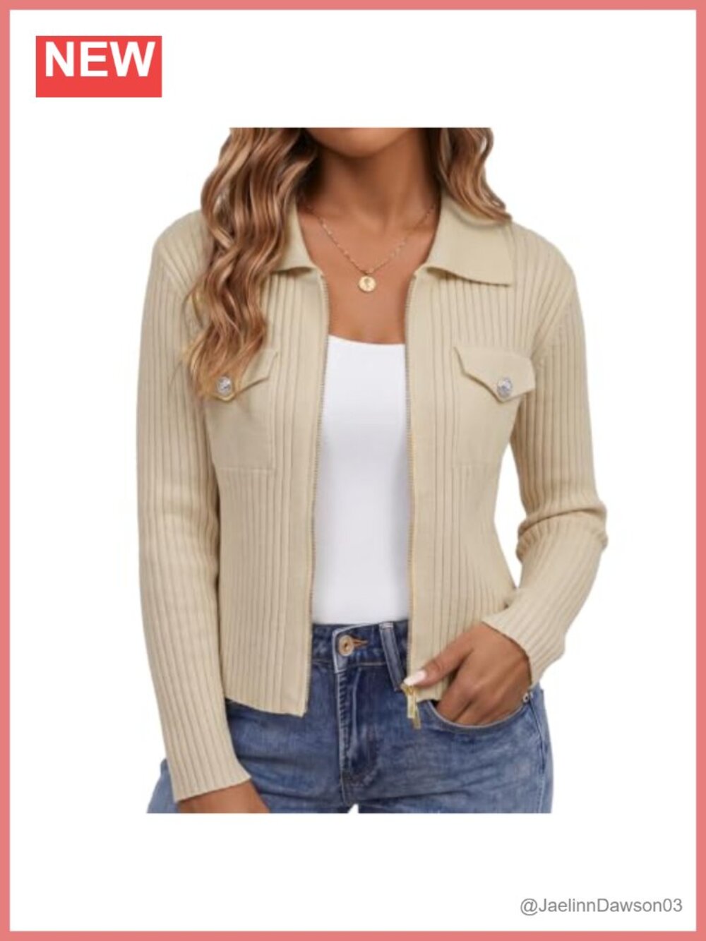 Womens Zip Up Cardigan Sweater Long Sleeve Ribbed Trim Fall Layering Knit